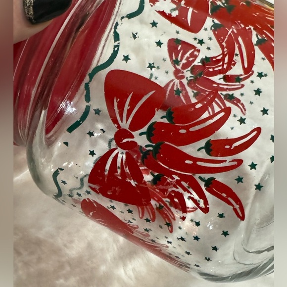 Vintage AGC Ribbon Bow Chili Peppers Red Floral Pattern Clear Glass Canister Jar - Picture 9 of 16